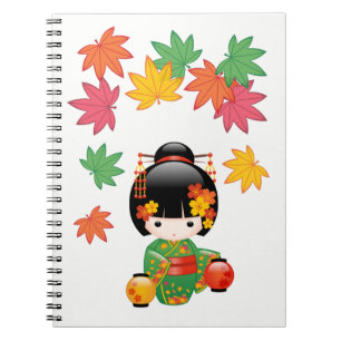 Fall Kokeshi Doll - Green Kimono Geisha Girl Notizblock