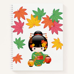 Fall Kokeshi Doll - Green Kimono Geisha Girl Notizbuch