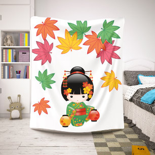 Fall Kokeshi Doll - Green Kimono Geisha Girl Sherpadecke