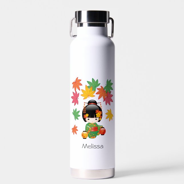 Fall Kokeshi Doll - Green Kimono Geisha Girl Trinkflasche (Vorne)