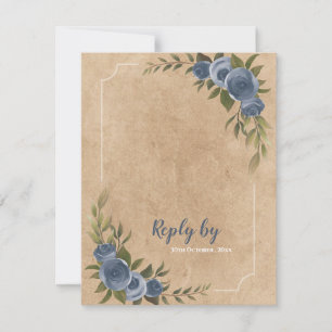 Fall Kraft Style Rustic Blue Floral Wedding RSVP Karte