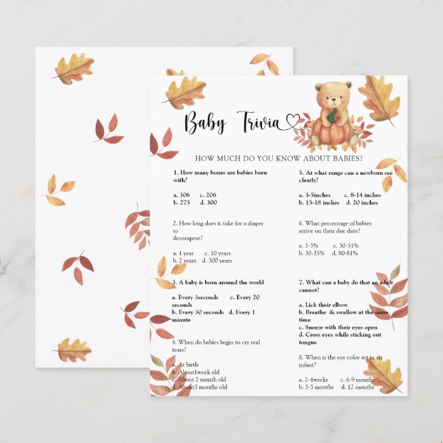 Fall Kürbis - Baby Trivia | Baby Showspiel (Vorne/Hinten)