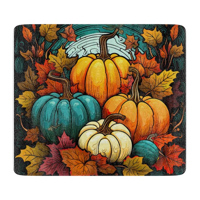 Fall Kürbis Glasschneidebrett Schneidebrett (Vorderseite)