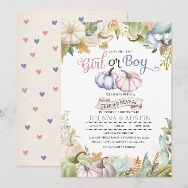 Fall-Kürbis-Herbst-Geschlecht decken Einladung auf (Vorne/Hinten)