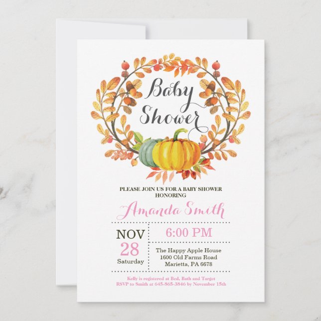 Fall-Kürbis-Mädchen-Babyparty-Einladungs-Karte Einladung (Vorderseite)