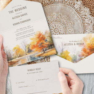 Fall Lake Water Country Hochzeit alles in einem All In One Einladung