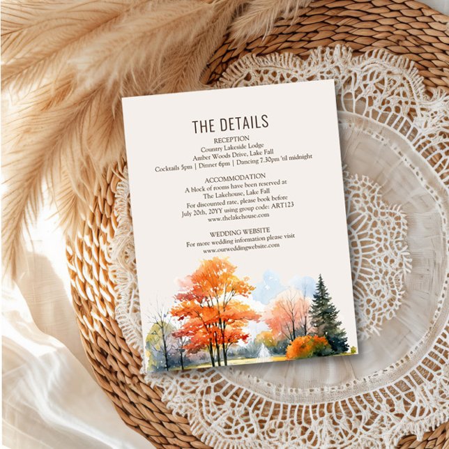 Fall Lake Wedding Details Wasserfarbenkennzeichnun Begleitkarte (Wedding Details Guest Information Insert from the Fall Lake Wedding Collection by Darling & May )