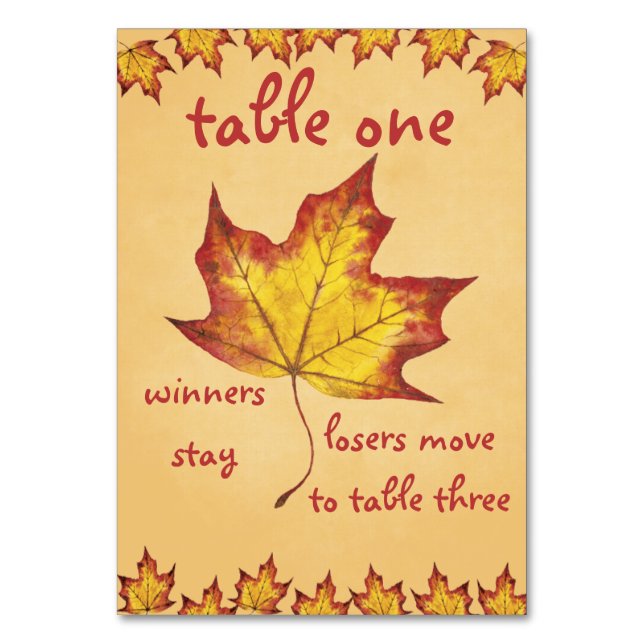 Fall Leaf Bunco Table Card #1 Tischnummer (Rückseite)
