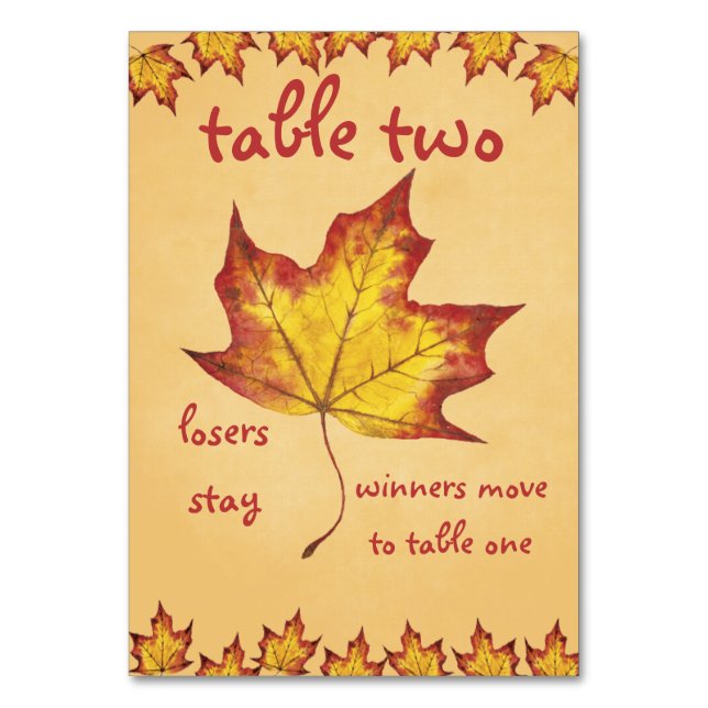 Fall Leaf Bunco Table Card #2 Tischnummer (Vorderseite)
