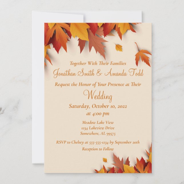 Fall Leaf Classic Wedding Einladung (Vorderseite)