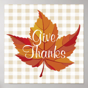 Fall Leaf Danke White Kariert Poster