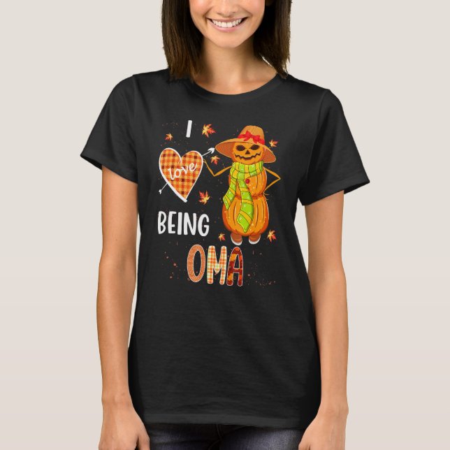 Fall Leaf Oma Pumpkin Snowman Thanksgiving Autumn  T-Shirt (Vorderseite)