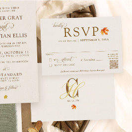 Fall Leaf Rustikale Beige Herbst Hochzeit QR-UAWG Begleitkarte