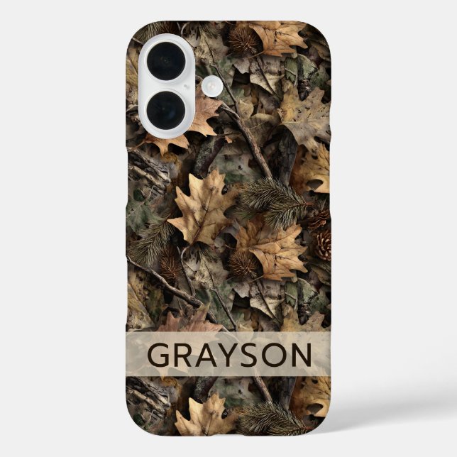 Fall Leaves Camouflage Personalized iPhone 16 Hülle (Rückseite)