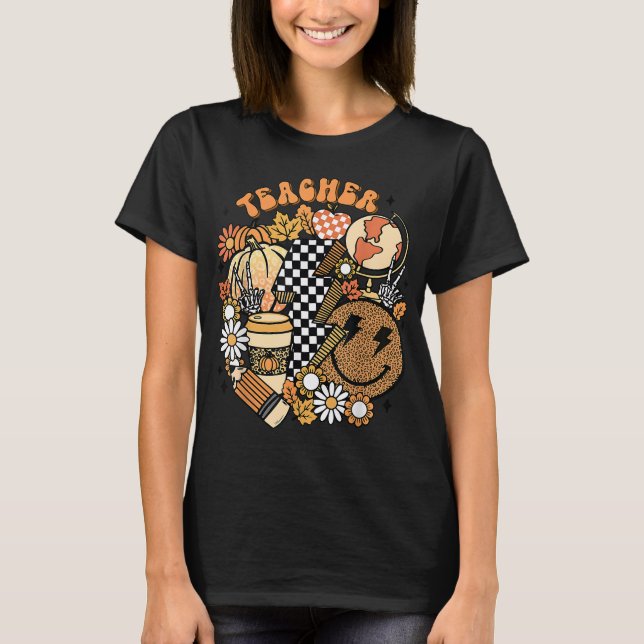 Fall Lehrer Retro Lehrer Leben Herbst Danksagung T-Shirt (Vorderseite)