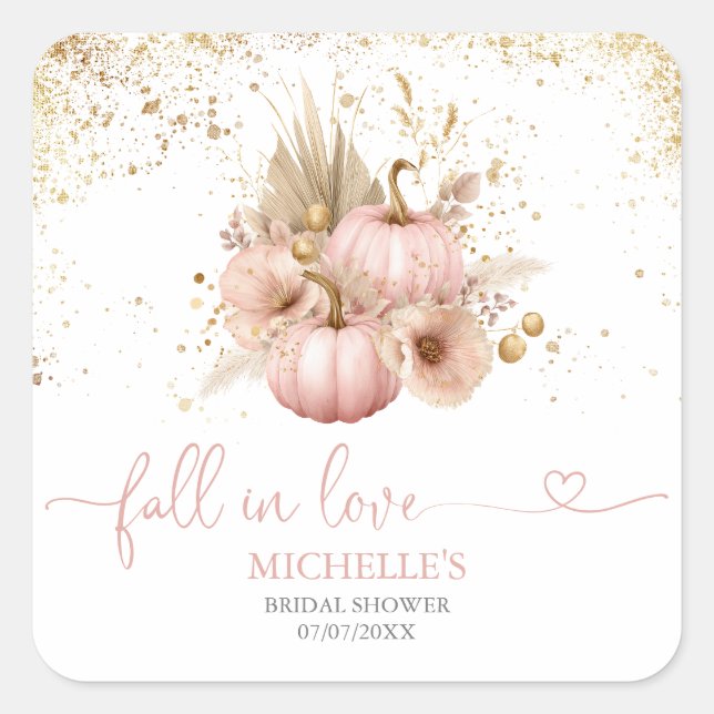 Fall Liebe Brautparty Boho Blume Pumpkin Quadratischer Aufkleber (Vorderseite)