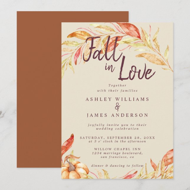 Fall Liebe Golden Foliage TerraCotta Wedding Einladung (Vorne/Hinten)