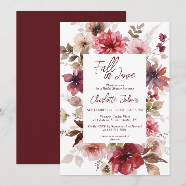 Fall Liebe Maroon Blush Fall Boho Brautparty Einladung (Vorne/Hinten)
