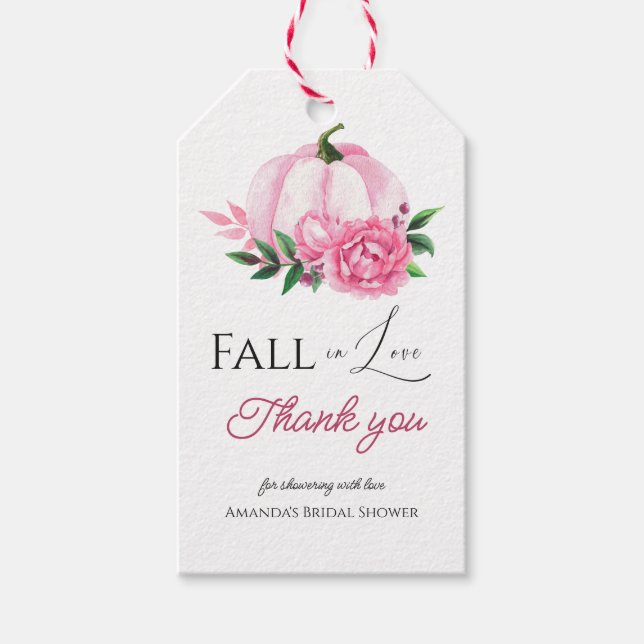 Fall Liebe Rosa Kürbis Rustikales Brautparty Geschenkanhänger (Vorderseite)