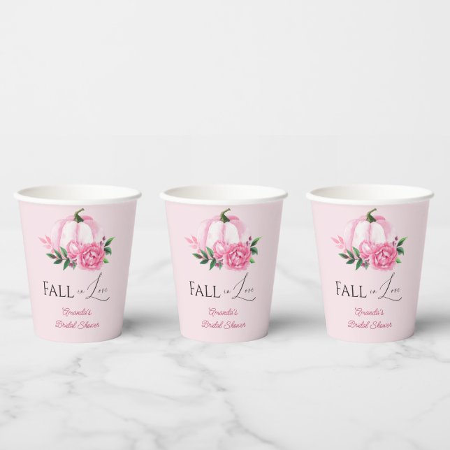 Fall Liebe Rosa Kürbis Rustikales Brautparty Pappbecher (Multi)