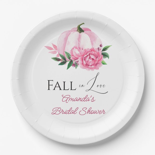 Fall Liebe Rosa Kürbis Rustikales Brautparty Pappteller (Vorderseite)