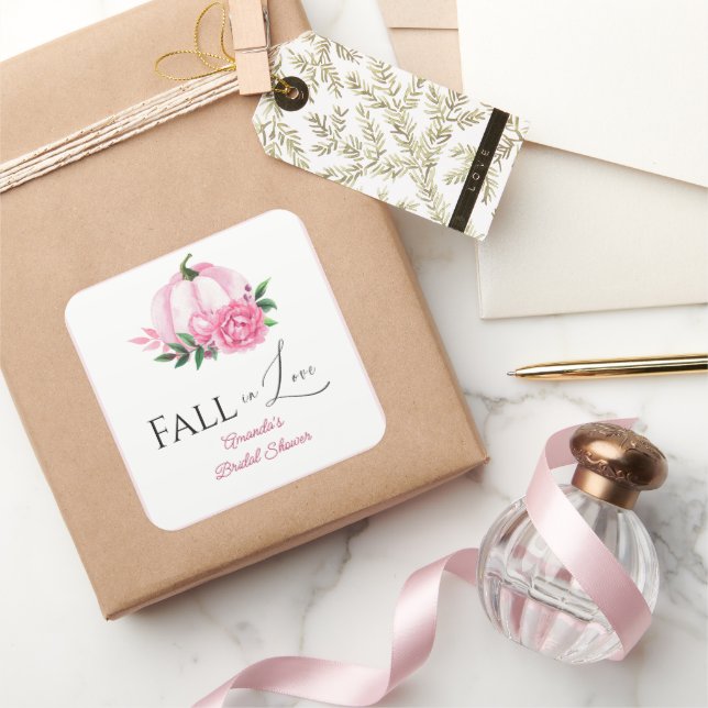Fall Liebe Rosa Kürbis Rustikales Brautparty Quadratischer Aufkleber (Schenken)