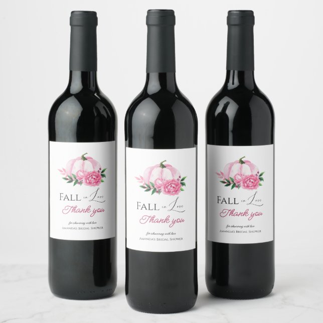 Fall Liebe Rosa Kürbis Rustikales Brautparty Weinetikett (Flaschen)