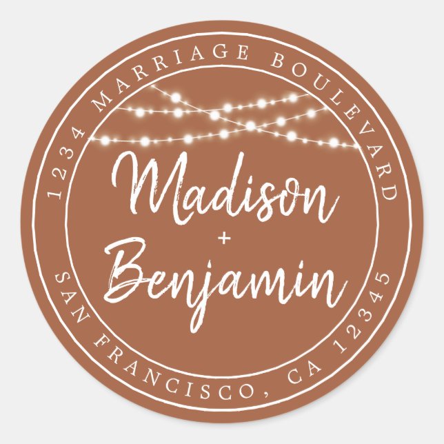 Fall Liebe Rustikale Lichter TerraCotta Rücksendea Runder Aufkleber (Vorderseite)