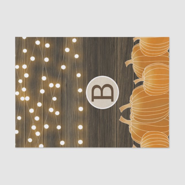 Fall Lights & Pumpkins Monogram Letter Initial Seidenpapier (Vorderseite)