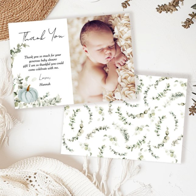 Fall Little Blue Pumpkin Baby Dusche Foto Dankeskarte (Von Creator hochgeladen)