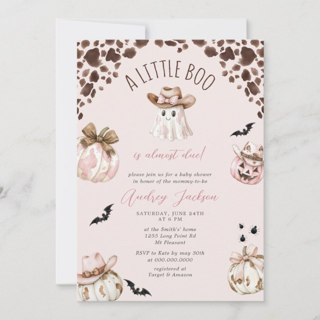 Fall Little Boo Girl Cowgirl Western Babydusche Einladung (Vorderseite)