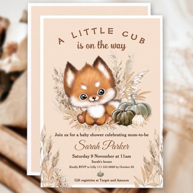 Fall Little Fox Baby Dusche Einladung (Little Fox Fall Baby Shower Invitation)