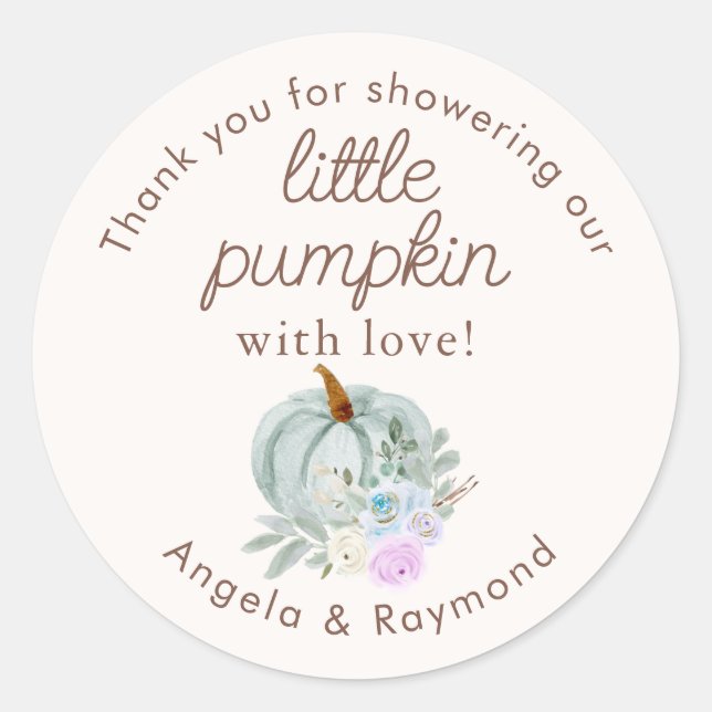 Fall Little Pumpkin Baby Dusche Danke Runder Aufkleber (Vorderseite)