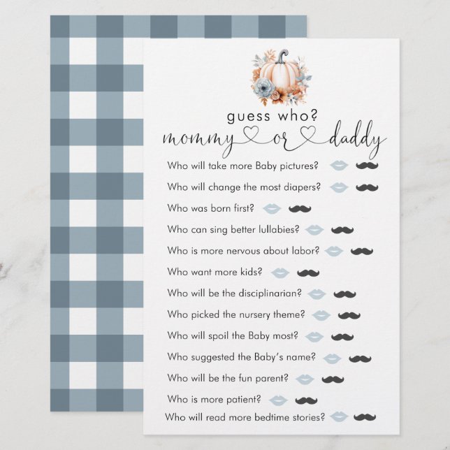 Fall Little Pumpkin Baby Dusche "raten Sie, wer" S (Vorne/Hinten)