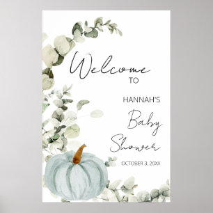 Fall Little Pumpkin Blue Baby Dusche Willkommen Poster