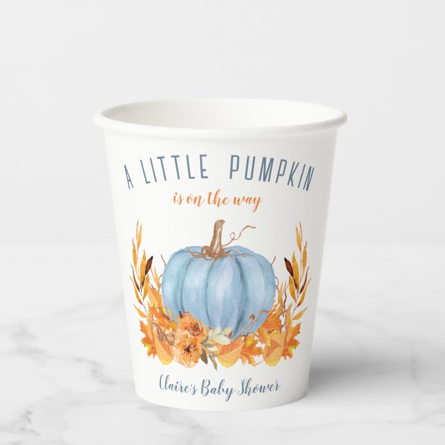 Fall Little Pumpkin Blue Boy Baby Shooting Paper C Pappbecher (Vorderseite)