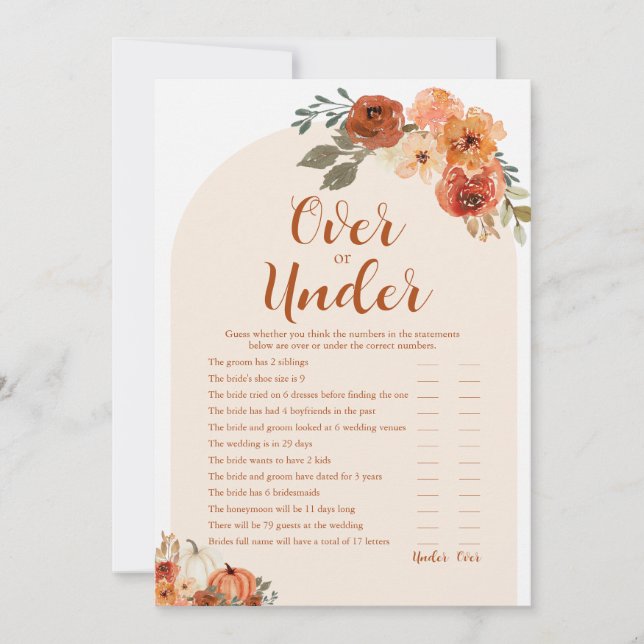 Fall Little Pumpkin Over oder Under Baby Shower Ga Einladung (Vorderseite)