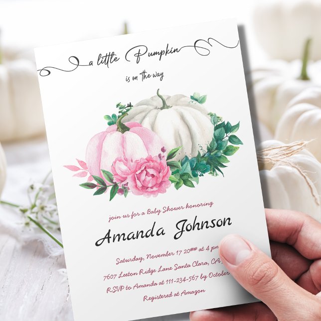 Fall Little Pumpkin Pink Floral Baby Dusche Einladung (Von Creator hochgeladen)