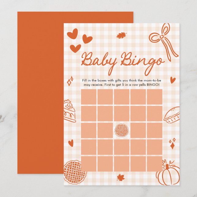 Fall Little Süsse Pie Baby Bingo Baby Shower Game Einladung (Vorne/Hinten)