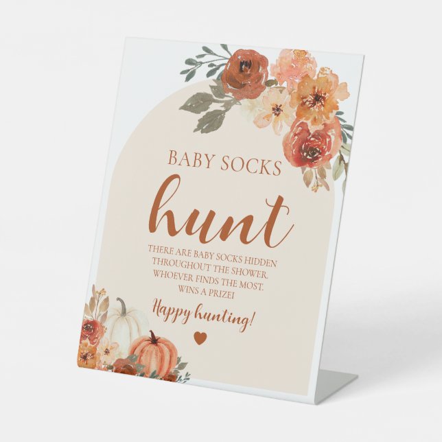Fall LittlePumpkin Baby Sock Hunt Baby Shower Game Sockelschild (Vorderseite)