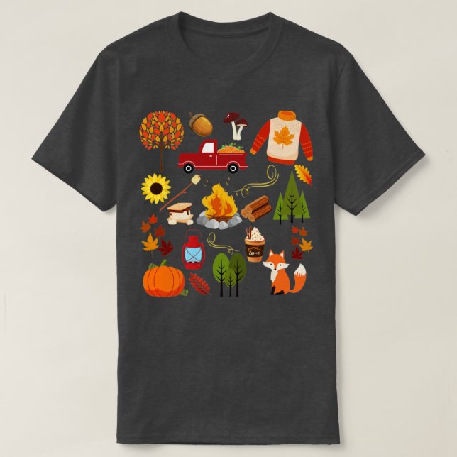 Fall Lover Collage Blätter Pumpkins Campfire T-Shirt (Design vorne)