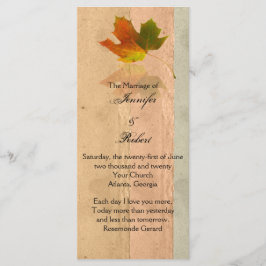 Fall Maple Leaf auf Papier Hochzeitsprogramm Programm