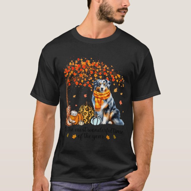 Fall Maple Tree Print Dog Lover Happy Thanksgiving T-Shirt (Vorderseite)