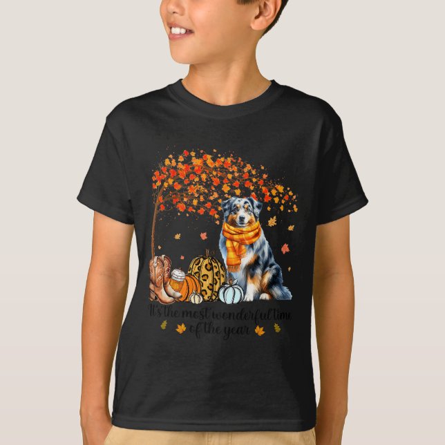 Fall Maple Tree Print Dog Lover Happy Thanksgiving T-Shirt (Vorderseite)