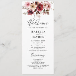 Fall Maroon Blush Boho Floral Wedding Flat Program Programm