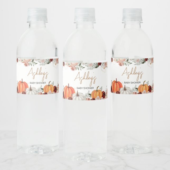 Fall Marsala Burgundy Floral Pumpkin Baby Dusche (Flaschen)