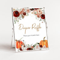 Fall Marsala Burgundy Floral Pumpkin Diaper Raffle