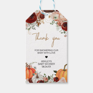 Fall Marsala Burgundy Floral Pumpkin Gefältmarken Geschenkanhänger