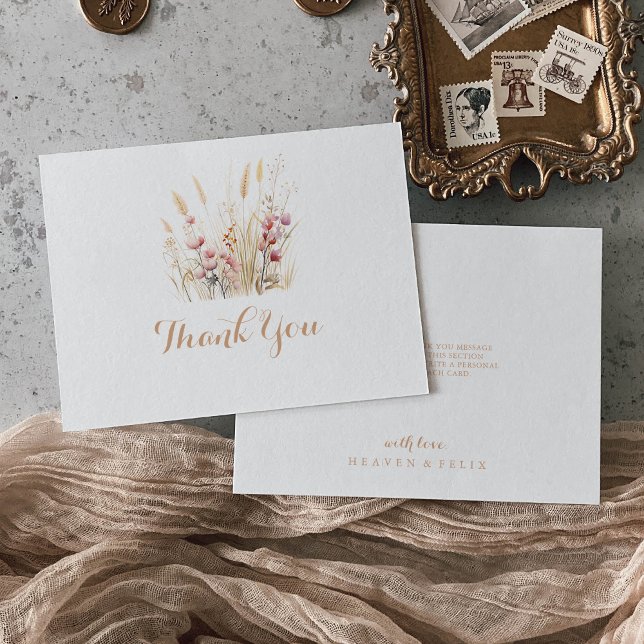 Fall Meadow Wild Floral Flat Wedding Dankeskarte (Von Creator hochgeladen)