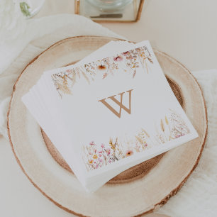 Fall Meadow Wild Floral Monogram Wedding Serviette